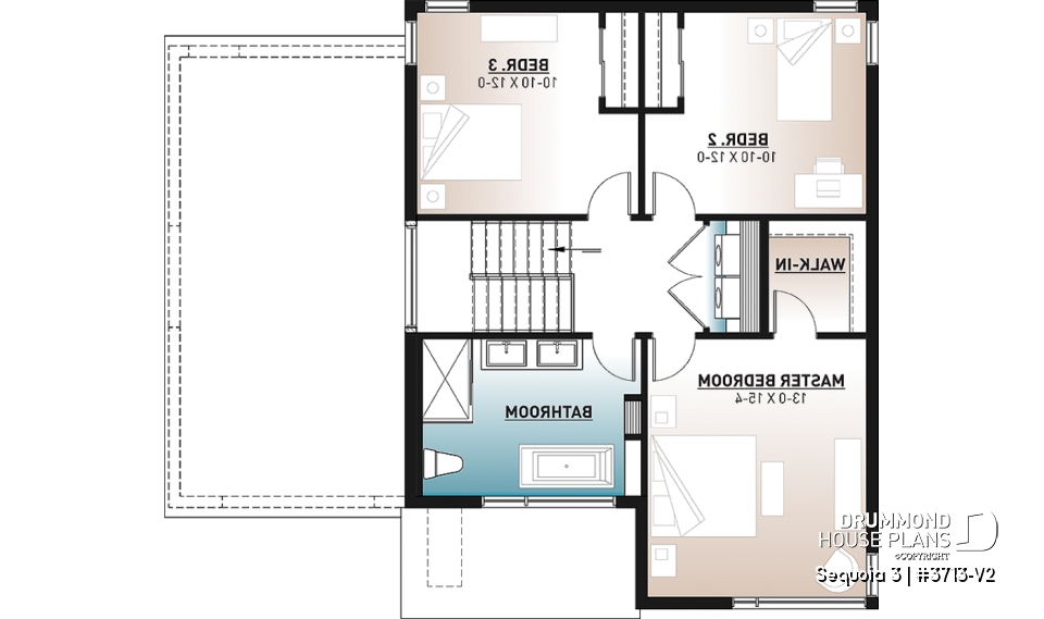 2nd level - Modern 3 bedroom house plan, garage, home office, pantry, laundry on second level, mud room - Sequoia 3