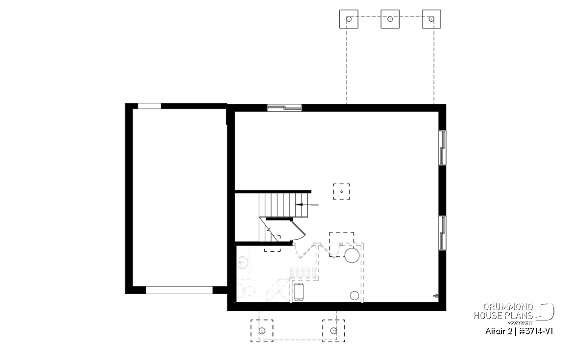 Basement - Two-story contemporary home plan with garage, open dining and living concept with central fireplace, 3 beds - Altair 2