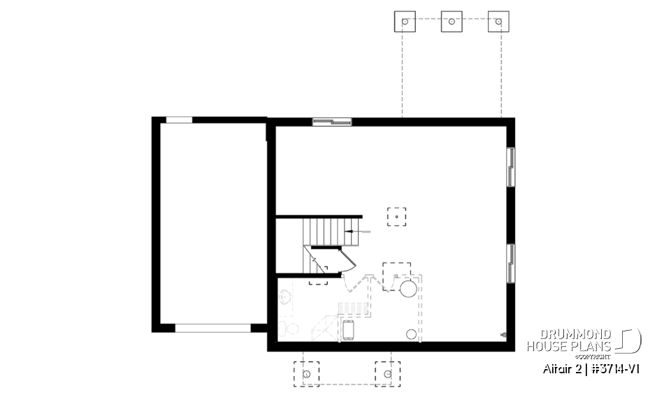 Basement - Two-story contemporary home plan with garage, open dining and living concept with central fireplace, 3 beds - Altair 2