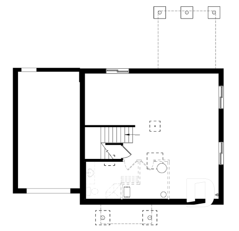 Basement - Two-story contemporary home plan with garage, open dining and living concept with central fireplace, 3 beds - Altair 2