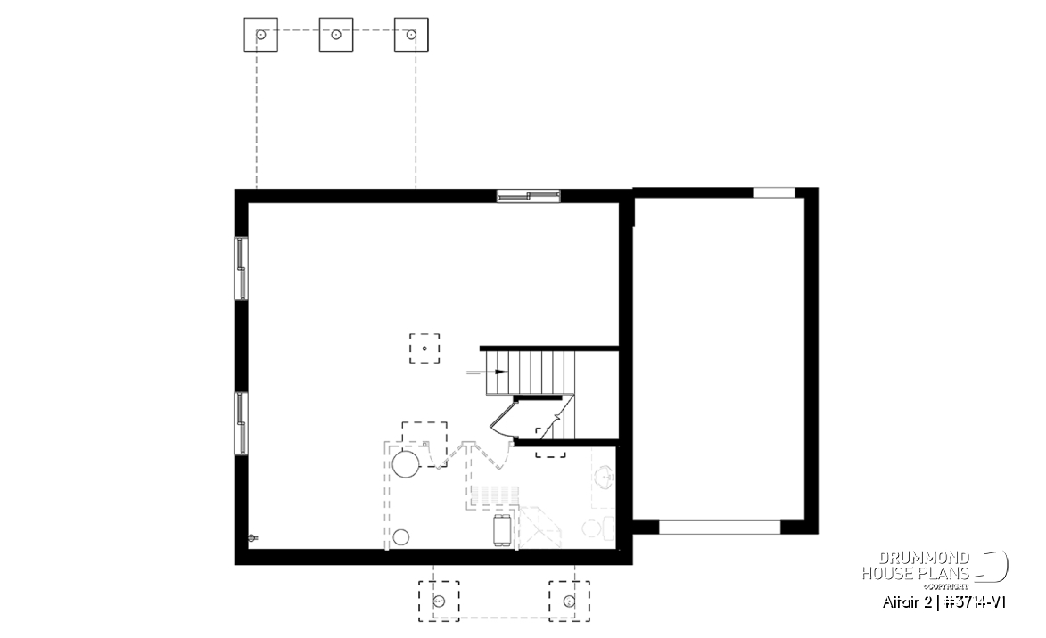 Basement - Two-story contemporary home plan with garage, open dining and living concept with central fireplace, 3 beds - Altair 2