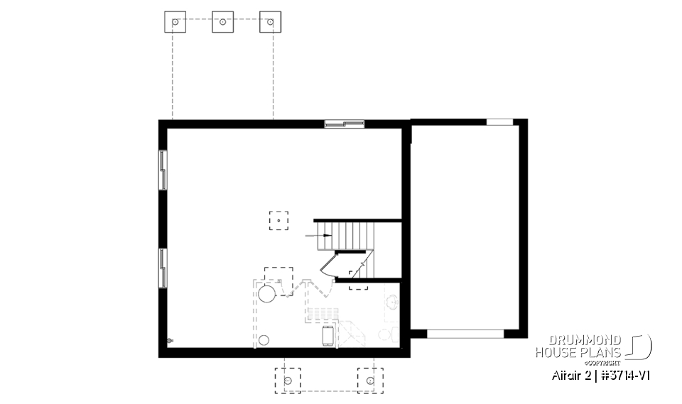 Basement - Two-story contemporary home plan with garage, open dining and living concept with central fireplace, 3 beds - Altair 2