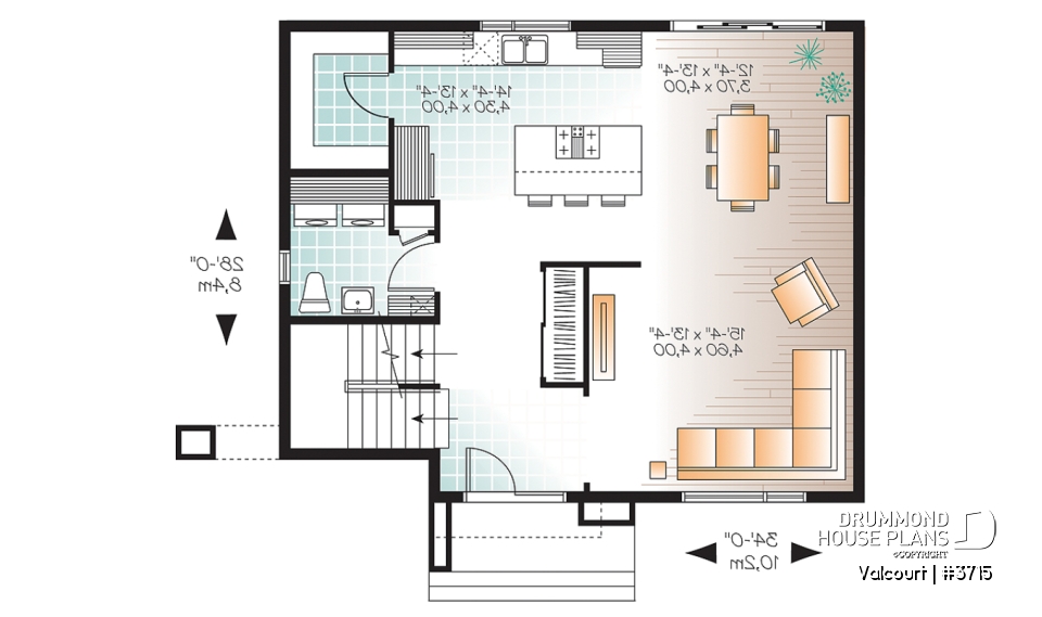 1st level - Bright, spacious, 3 bedroom moderne house plan with walk-in pantry, 2 bathrooms, laundry on main - Valcourt