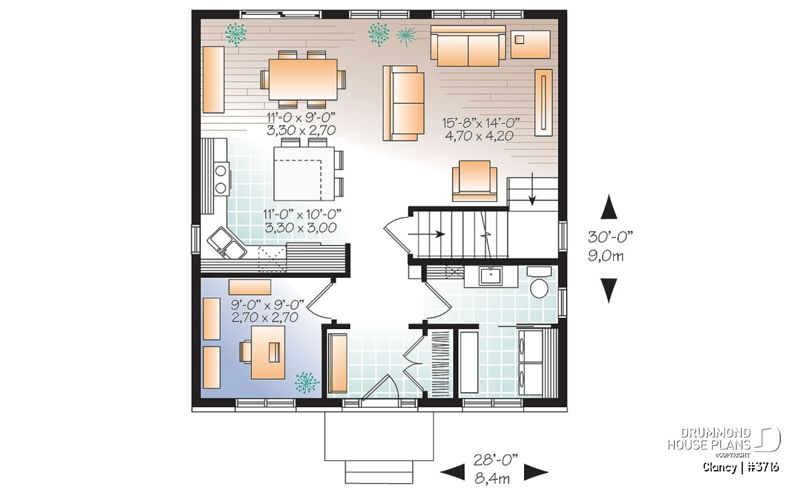 1st level - Economical English style 3 bedrooms home, open floor plan, home office and laundry room on main floor - Clancy