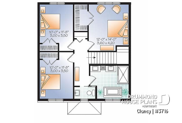 2nd level - Economical Modern Home plan, 3 bedrooms, home office and open floor plan - Clancy