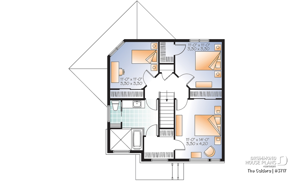 2nd level - Uniquely styled, well fenestrated  3 bedroom Modern house plan, spacious and bright family room, formal dining - The Caldera