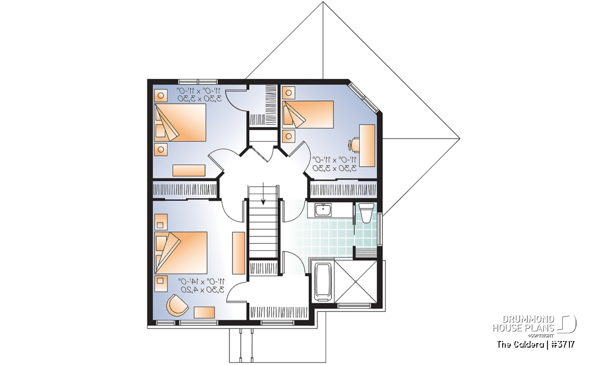 2nd level - Uniquely styled, well fenestrated  3 bedroom Modern house plan, spacious and bright family room, formal dining - The Caldera