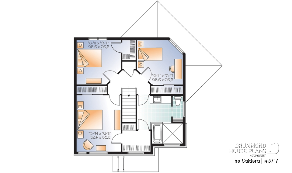 2nd level - Uniquely styled, well fenestrated  3 bedroom Modern house plan, spacious and bright family room, formal dining - The Caldera