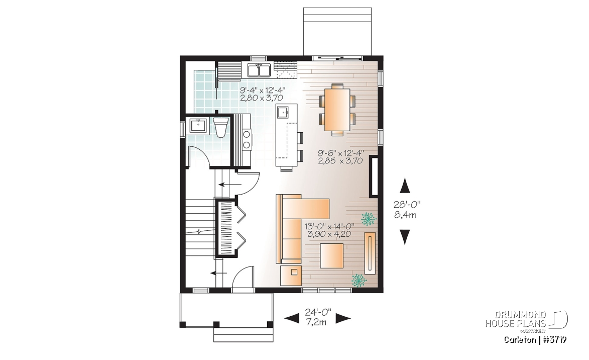 1st level - Small 3 bedroom Traditional house plan with open living concept, large kitchen island and pantry - Carleton
