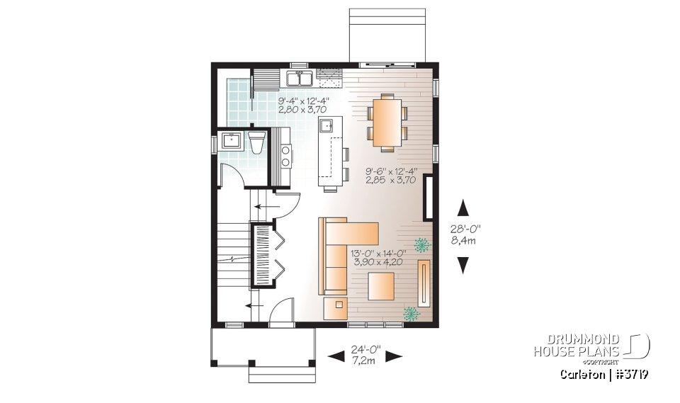 1st level - Small 3 bedroom Traditional house plan with open living concept, large kitchen island and pantry - Carleton