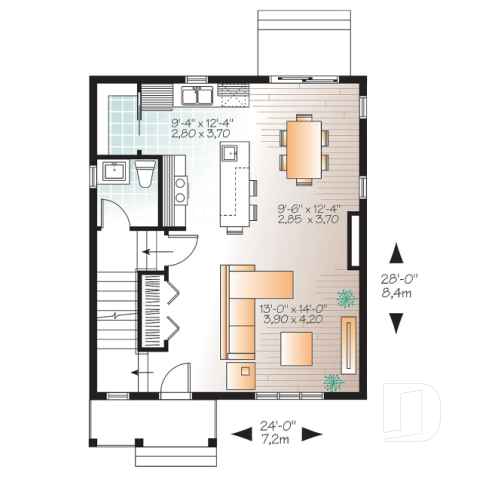 1st level - Small 3 bedroom Traditional house plan with open living concept, large kitchen island and pantry - Carleton
