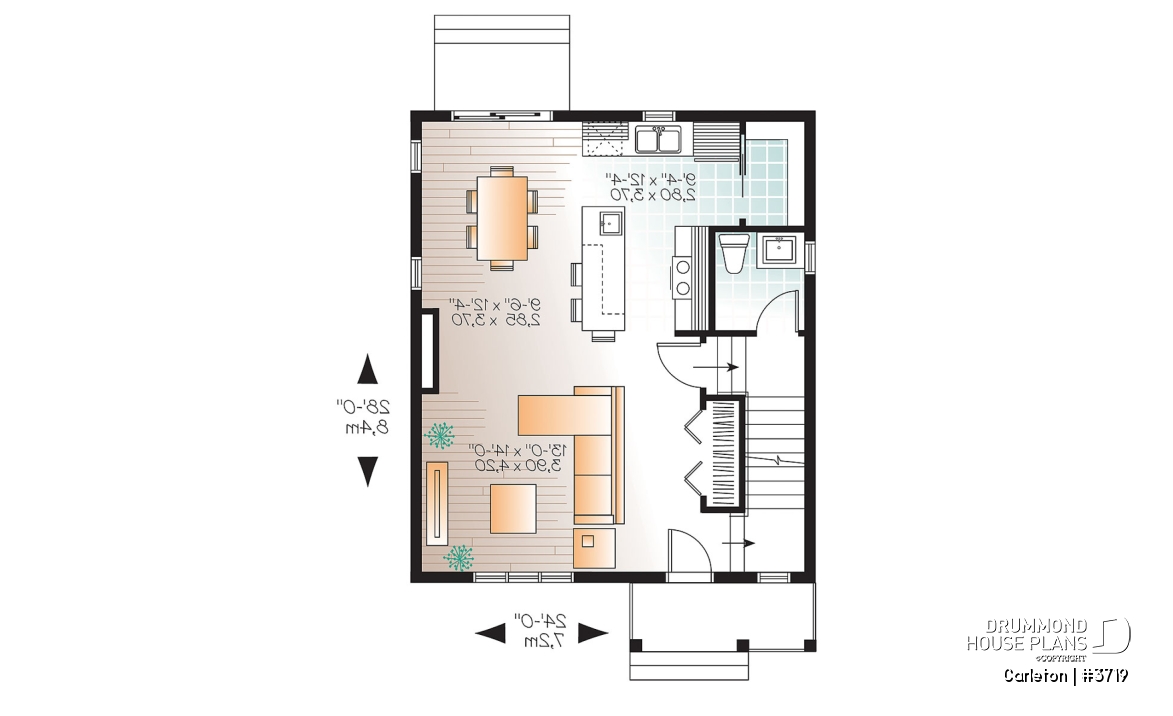 1st level - Small 3 bedroom Traditional house plan with open living concept, large kitchen island and pantry - Carleton