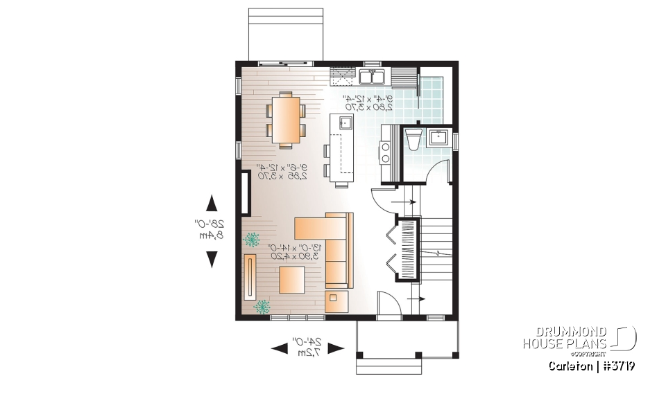1st level - Small 3 bedroom Traditional house plan with open living concept, large kitchen island and pantry - Carleton