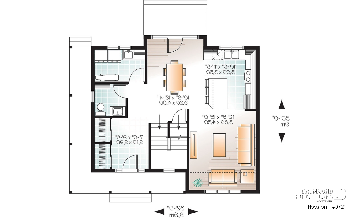 1st level - Transitional style house plan with wraparound porch, large kitchen island, open floor plan layout - Houston