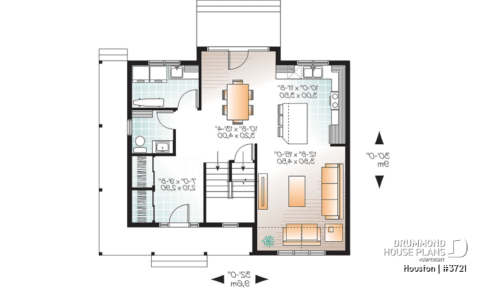 1st level - Transitional style house plan with wraparound porch, large kitchen island, open floor plan layout - Houston