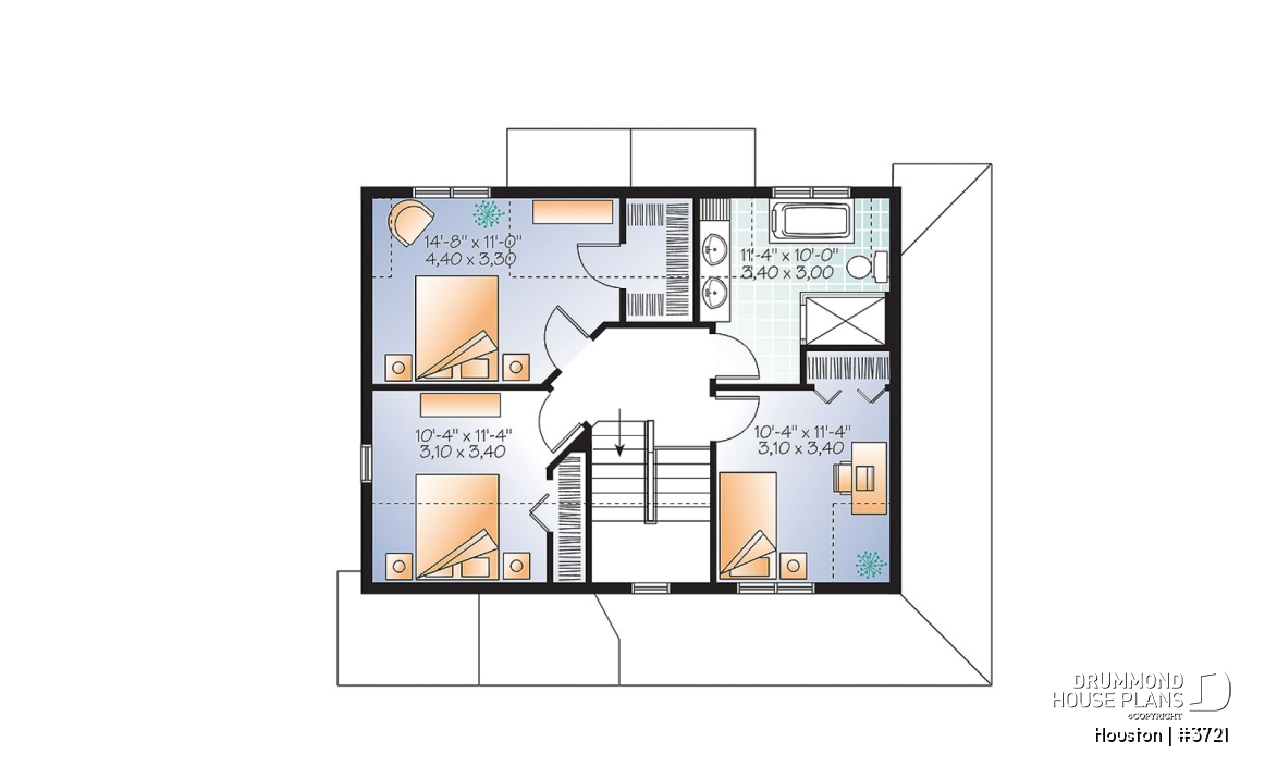 2nd level - Transitional style house plan with wraparound porch, large kitchen island, open floor plan layout - Houston