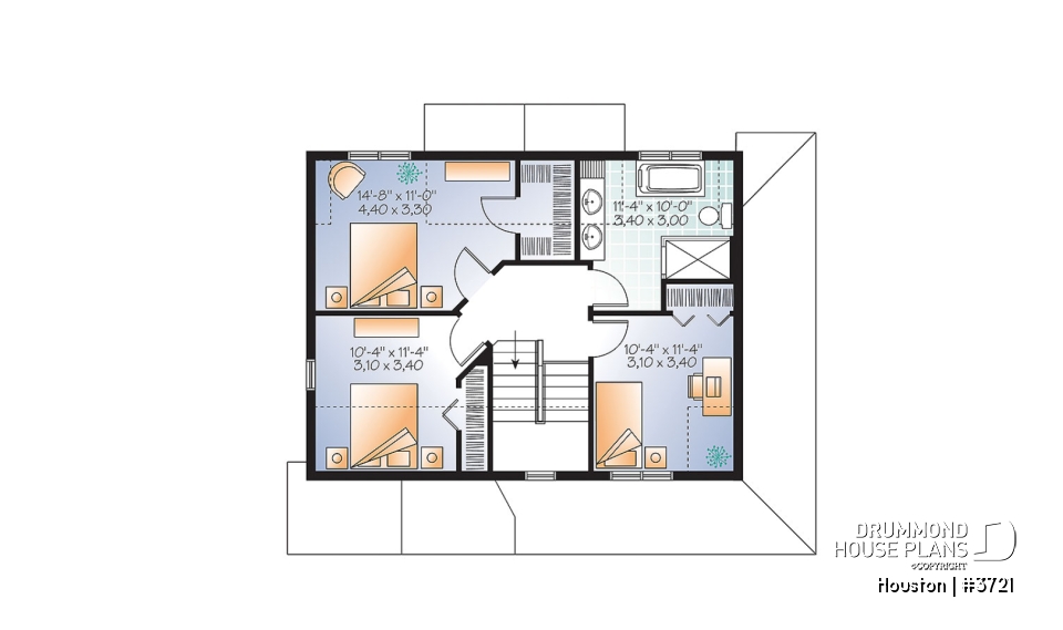 2nd level - Transitional style house plan with wraparound porch, large kitchen island, open floor plan layout - Houston