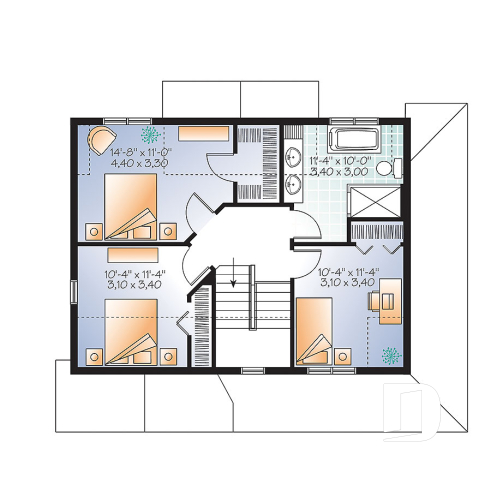 2nd level - Transitional style house plan with wraparound porch, large kitchen island, open floor plan layout - Houston