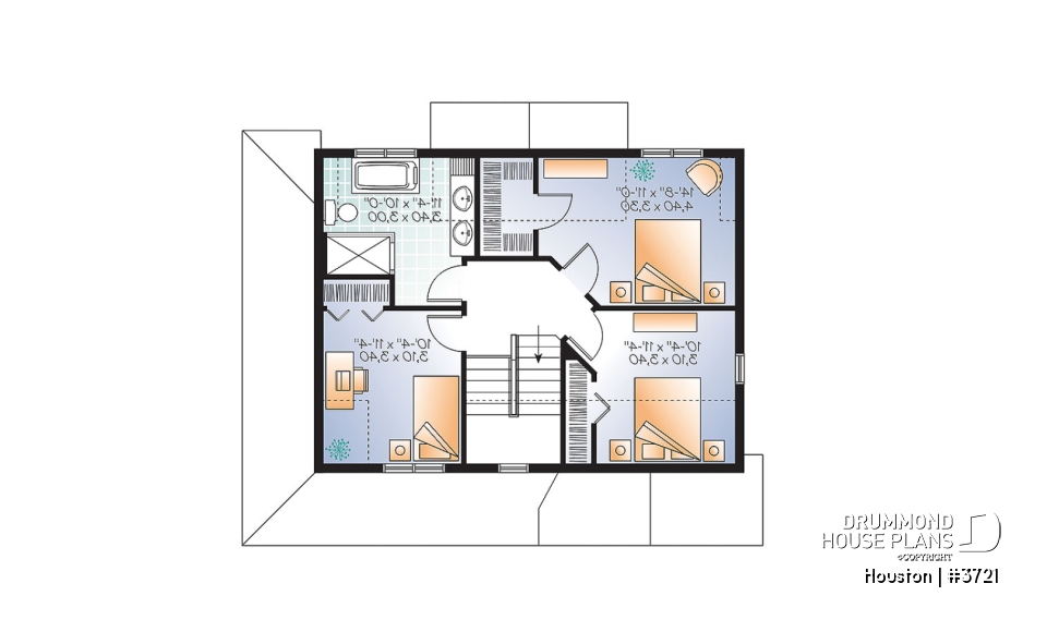 2nd level - Transitional style house plan with wraparound porch, large kitchen island, open floor plan layout - Houston