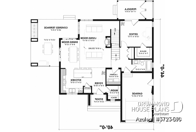 1st level (Optional $) of house plan 3723-DJG 1st level (Optional $) - 3 to 4 bedroom Modern Scandinavian house, master w/ private balcony, covered deck, den on main floor - Azalea