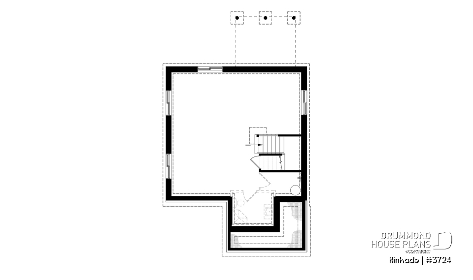Basement - Economical modern rustic 2-storey home plan, open concept, large kitchen island, 3 bedrooms, large family bath - Kinkade