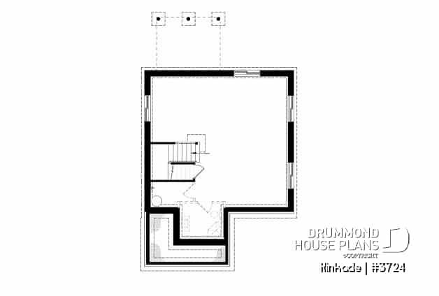 Basement - Economical modern rustic 2-storey home plan, open concept, large kitchen island, 3 bedrooms, large family bath - Kinkade