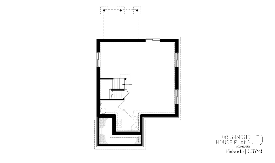 Basement - Economical modern rustic 2-storey home plan, open concept, large kitchen island, 3 bedrooms, large family bath - Kinkade