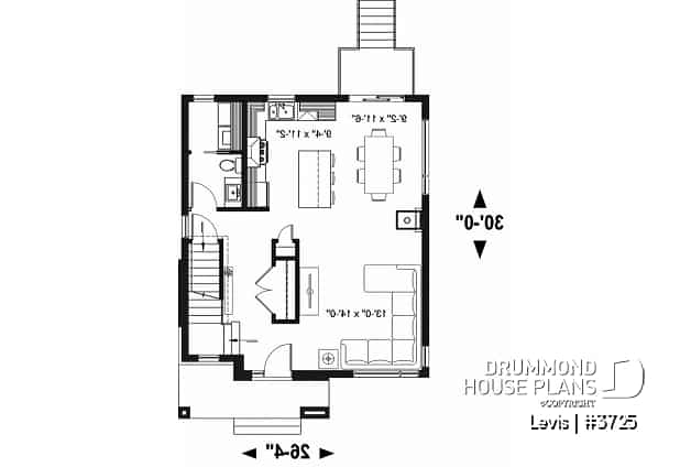 1st level - Modern house plan with kitchen island & pantry, laundry on main floor, 3 bedrooms, large family bathroom - Levis
