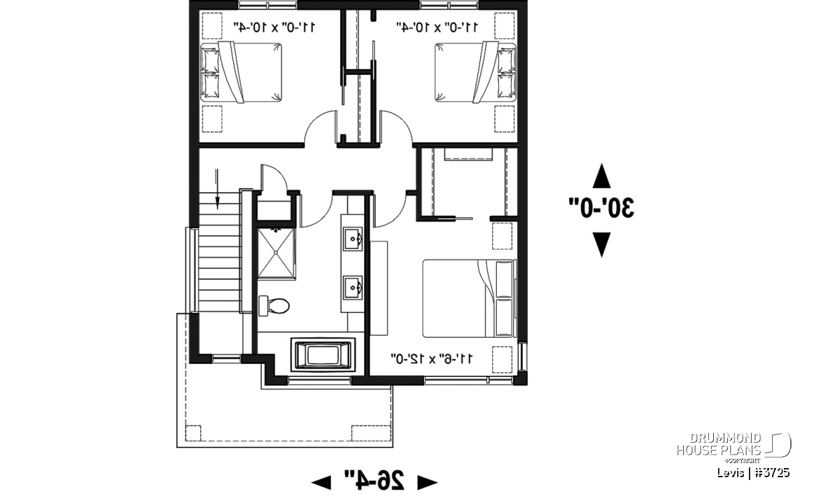 2nd level - Modern house plan with kitchen island &amp; pantry, laundry on main floor, 3 bedrooms, large family bathroom - Levis