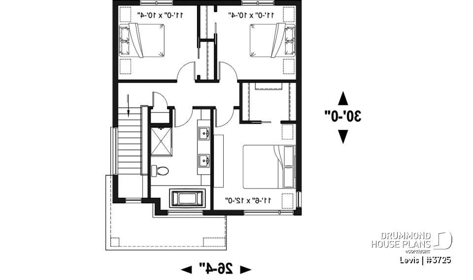2nd level - Modern house plan with kitchen island &amp; pantry, laundry on main floor, 3 bedrooms, large family bathroom - Levis