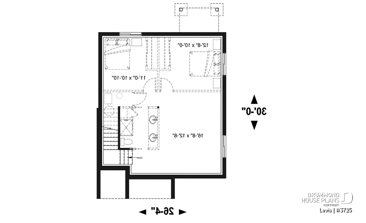 Basement - Modern house plan with kitchen island &amp; pantry, laundry on main floor, 3 bedrooms, large family bathroom - Levis