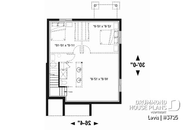 Basement - Modern house plan with kitchen island & pantry, laundry on main floor, 3 bedrooms, large family bathroom - Levis