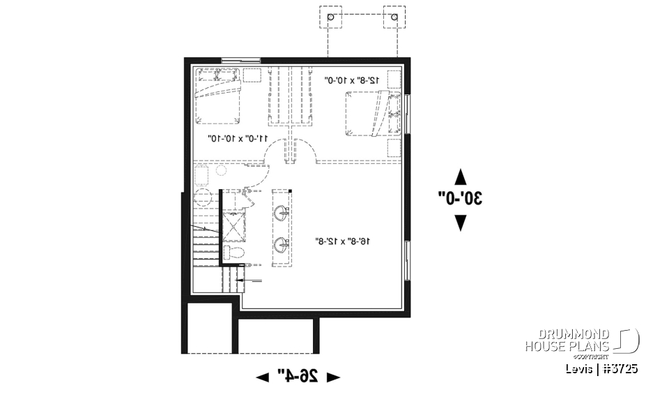 Basement - Modern house plan with kitchen island &amp; pantry, laundry on main floor, 3 bedrooms, large family bathroom - Levis