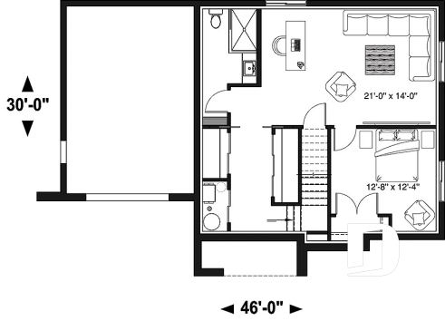 Finished basement (Optional $) - Modern floor plans, 3 to 4 bedrooms, garage, open concept, pantry, kitchen island, finished daylight basement - Bellechasse 2