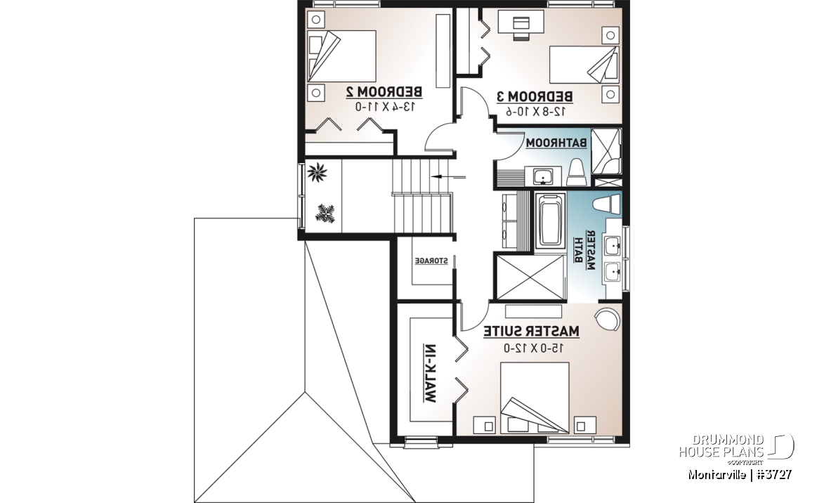 2nd level - Modern 3 to 4 bedroom house plan with garage, home office, open kitchen, dining and living room, master suite - Montarville