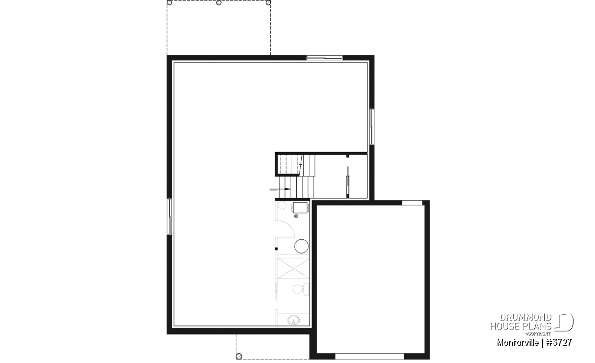 Basement - Modern 3 to 4 bedroom house plan with garage, home office, open kitchen, dining and living room, master suite - Montarville