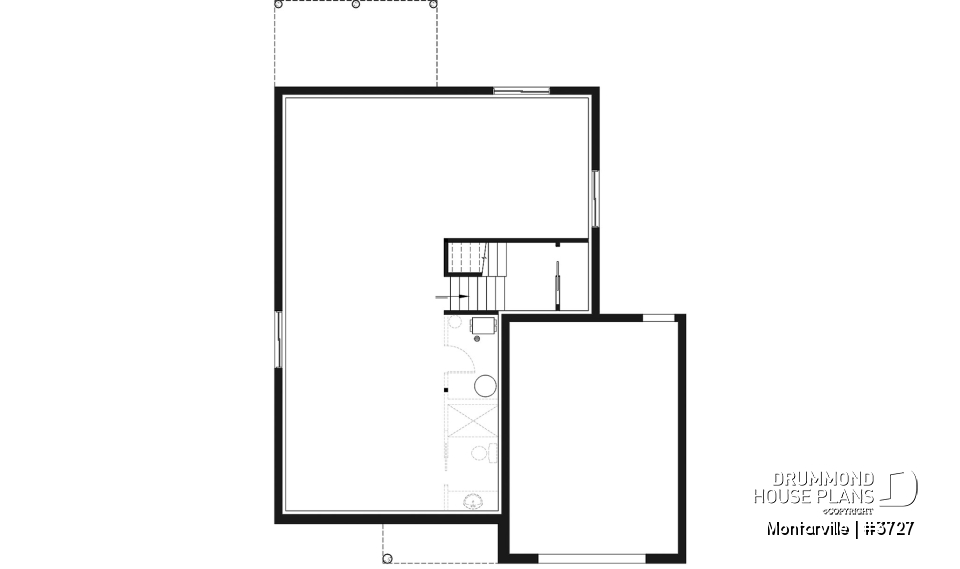 Basement - Modern 3 to 4 bedroom house plan with garage, home office, open kitchen, dining and living room, master suite - Montarville