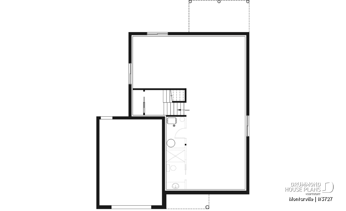 Basement - Modern 3 to 4 bedroom house plan with garage, home office, open kitchen, dining and living room, master suite - Montarville