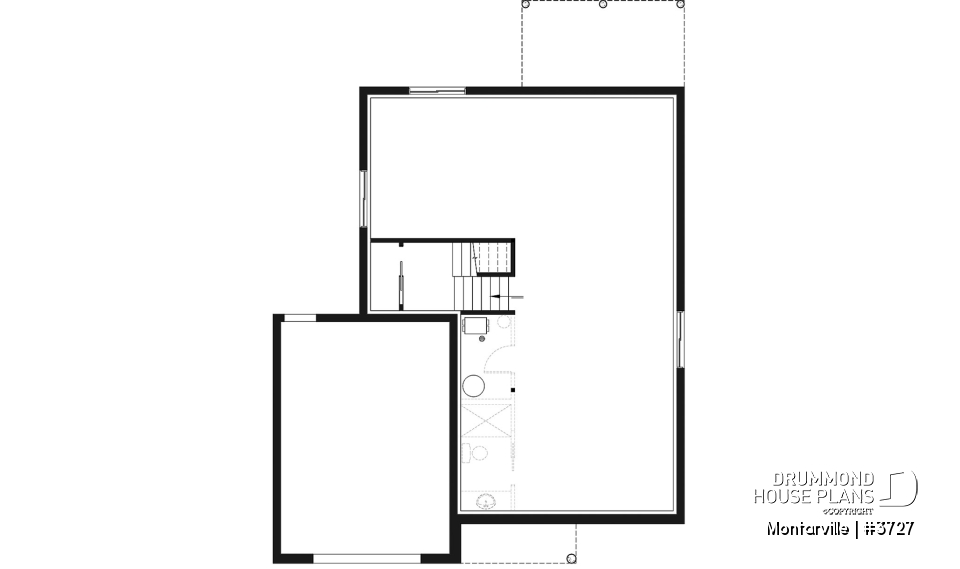 Basement - Modern 3 to 4 bedroom house plan with garage, home office, open kitchen, dining and living room, master suite - Montarville