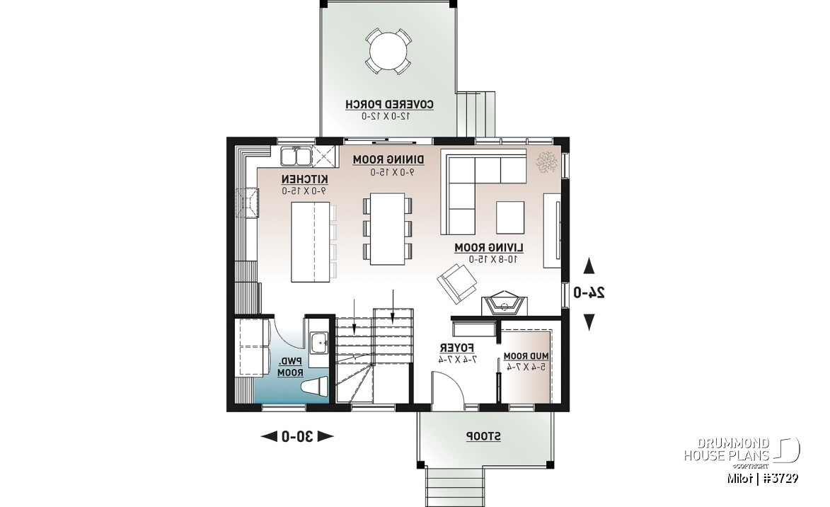 1st level - 2-story contemporary home, 3 bedroom and 1.5 baths, mud room, economical to build, open concept floor plan - Milot