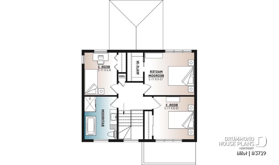 2nd level - 2-story contemporary home, 3 bedroom and 1.5 baths, mud room, economical to build, open concept floor plan - Milot