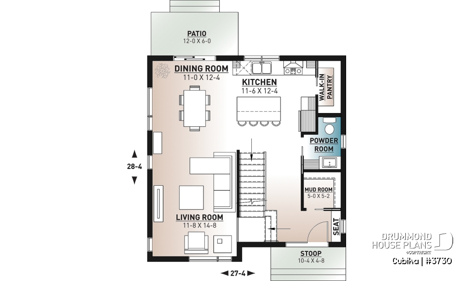 1st level - Small and compact 2 story modern home plan, 3 bedrooms, laundry on second floor, large pantry - Cubika
