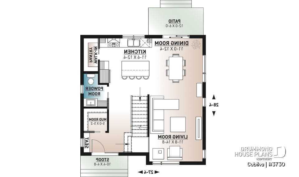 1st level - Small and compact 2 story modern home plan, 3 bedrooms, laundry on second floor, large pantry - Cubika