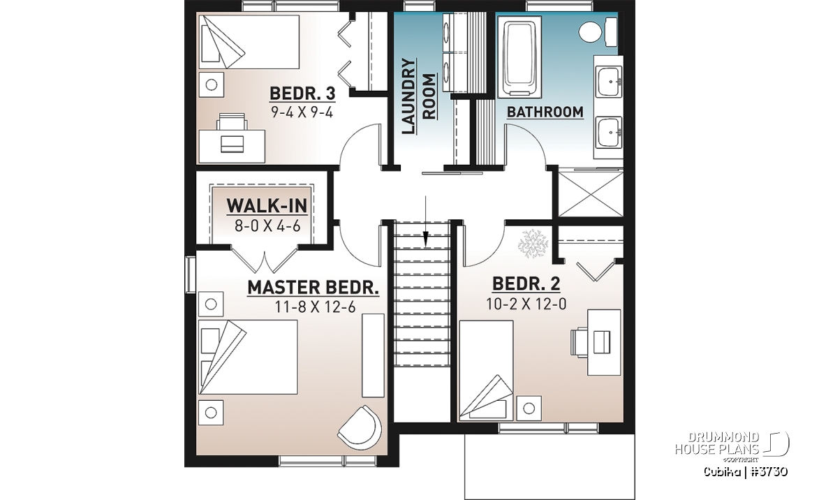 2nd level - Small and compact 2 story modern home plan, 3 bedrooms, laundry on second floor, large pantry - Cubika
