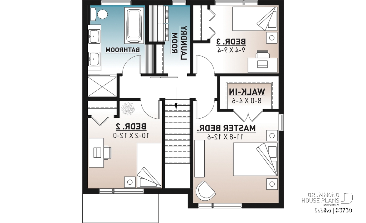 2nd level - Small and compact 2 story modern home plan, 3 bedrooms, laundry on second floor, large pantry - Cubika