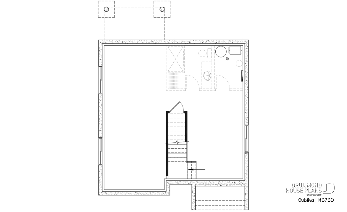 Basement - Small and compact 2 story modern home plan, 3 bedrooms, laundry on second floor, large pantry - Cubika