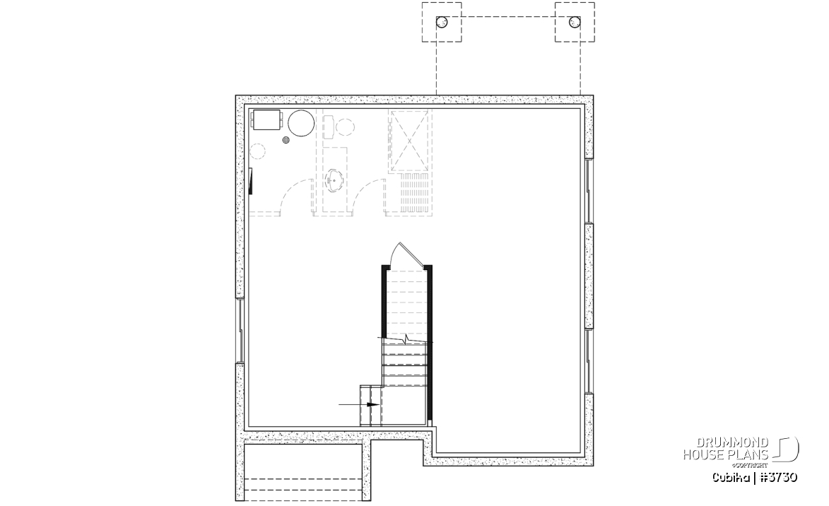 Basement - Small and compact 2 story modern home plan, 3 bedrooms, laundry on second floor, large pantry - Cubika