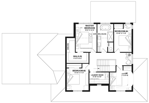 2nd level - 2-storey Farmhouse home design with a 2-car garage, 4 to 6 bedrooms, fully finished walkout basement - Carolina