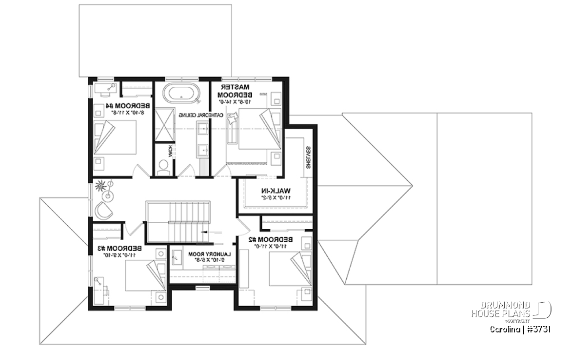 2nd level - 2-storey Farmhouse home design with a 2-car garage, 4 to 6 bedrooms, fully finished walkout basement - Carolina