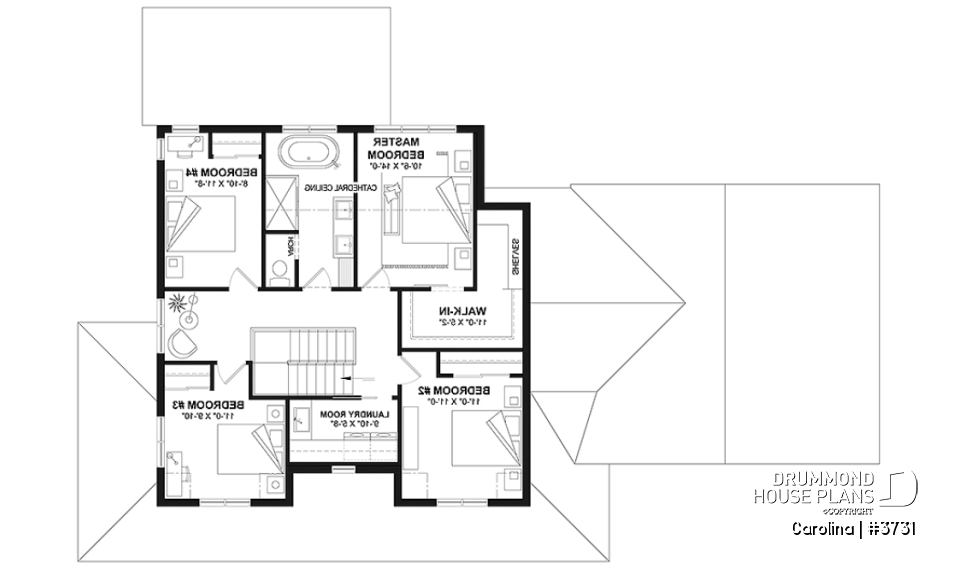 2nd level - 2-storey Farmhouse home design with a 2-car garage, 4 to 6 bedrooms, fully finished walkout basement - Carolina